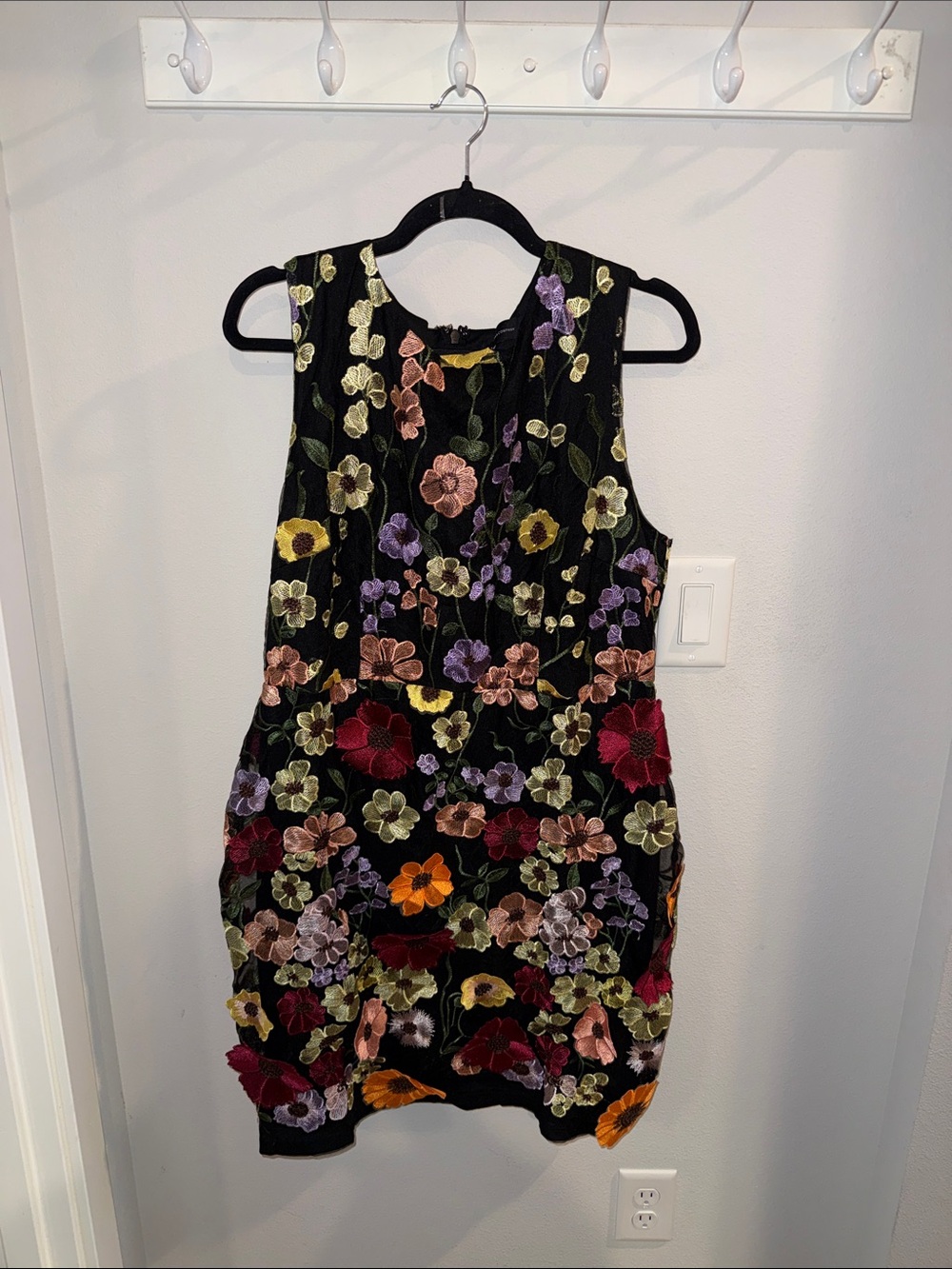 New York & Company Black Mini Dress with Multicolor Floral 3D Flowers